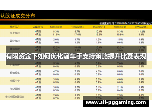 有限资金下如何优化前车手支持策略提升比赛表现