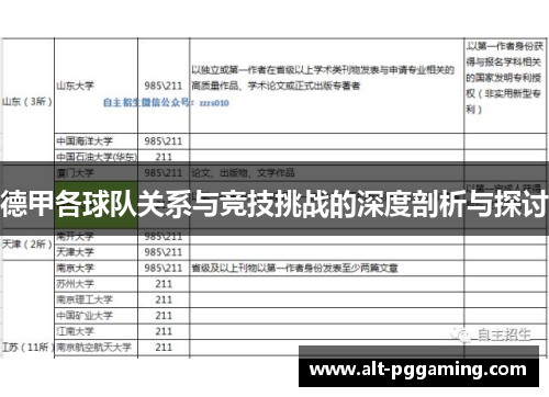 德甲各球队关系与竞技挑战的深度剖析与探讨